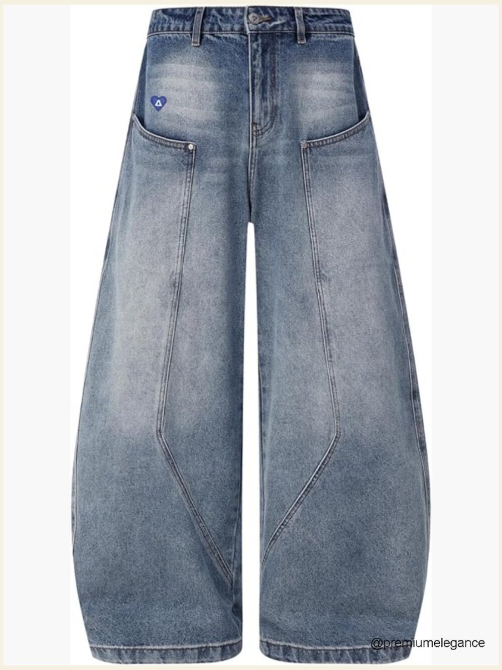 Seam Panel Baggy Barrel Jeans Wide Leg Denim Pants Loose Fit Streetwear